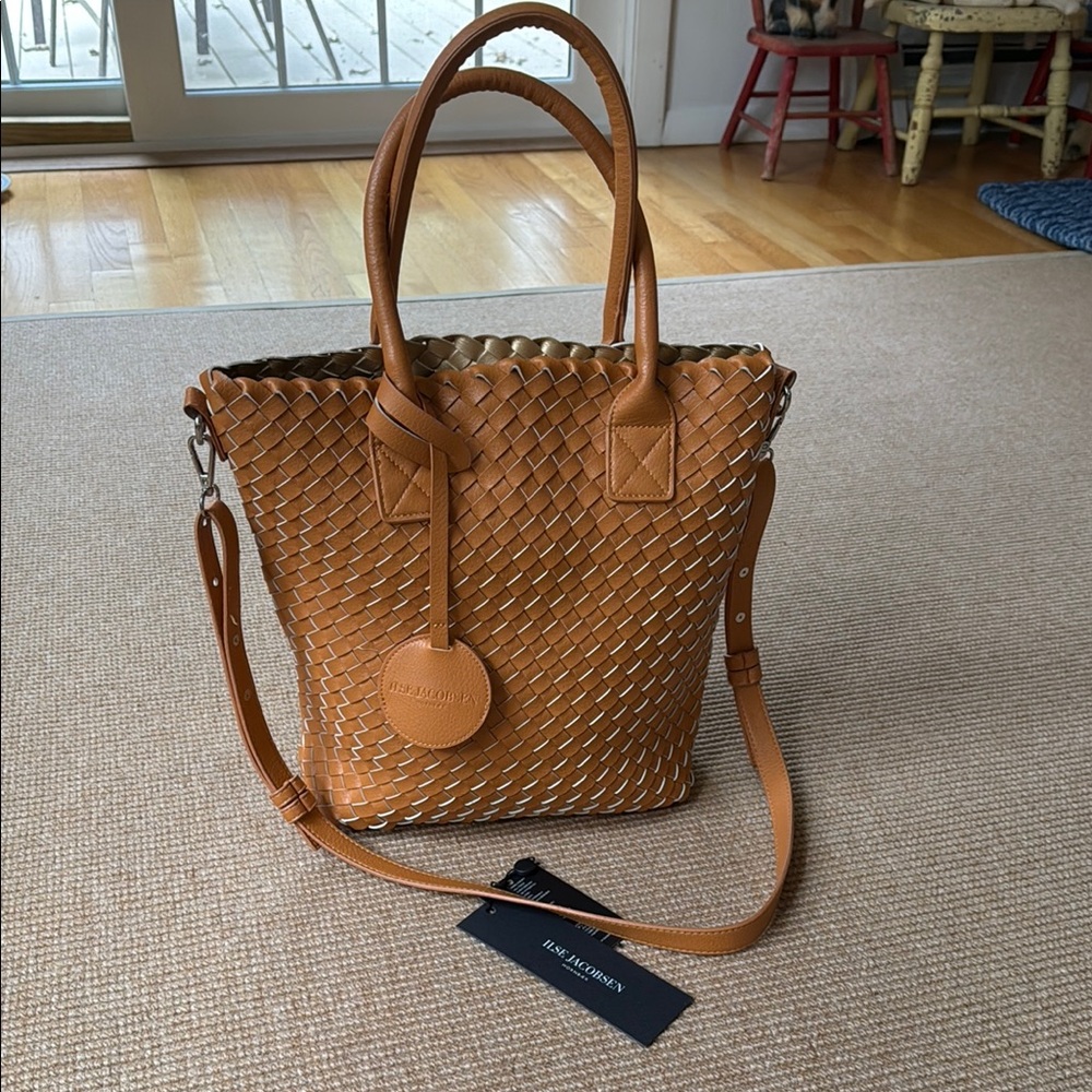Ilse Jacobsen Orange Woven Faux Leather Mini Tote w/ Crossbody Strap - Picture 1 of 9